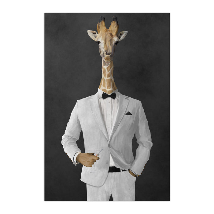 Giraffe drinking martini wearing white suit large wall art print
