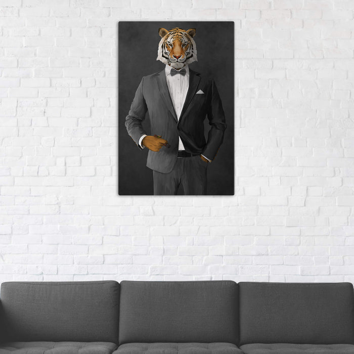 Tiger Smoking Cigar Wall Art - Gray Suit