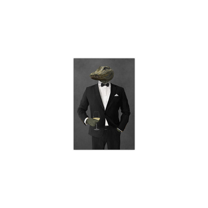 Alligator Drinking White Wine Wall Art - Black Suit