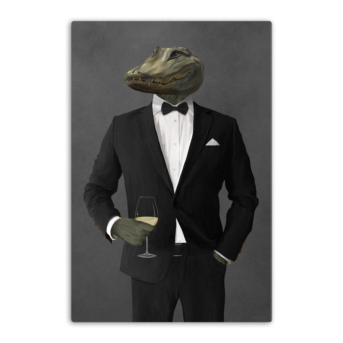 Alligator Drinking White Wine Wall Art - Black Suit