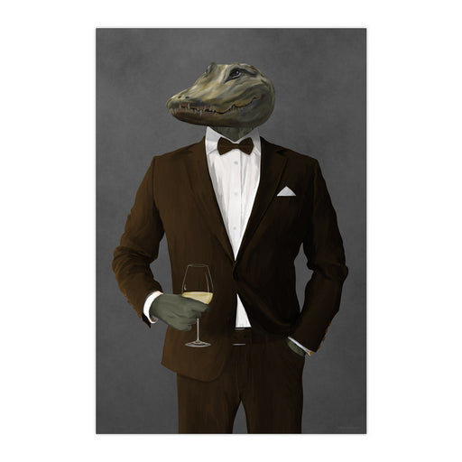 Alligator Drinking White Wine Wall Art - Brown Suit