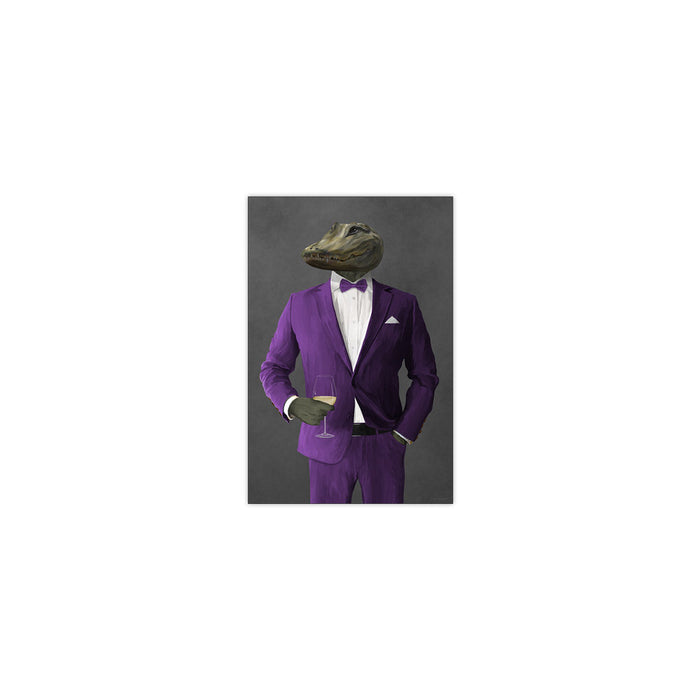 Alligator Drinking White Wine Wall Art - Purple Suit