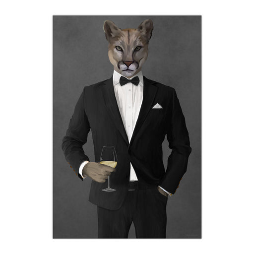 Cougar Drinking White Wine Wall Art - Black Suit