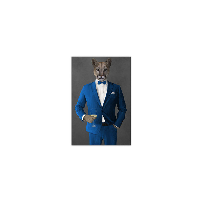 Cougar Drinking White Wine Wall Art - Blue Suit
