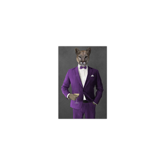 Cougar Drinking White Wine Wall Art - Purple Suit