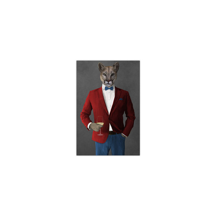 Cougar Drinking White Wine Wall Art - Red and Blue Suit