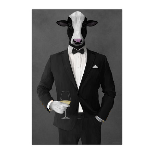 Cow Drinking White Wine Wall Art - Black Suit