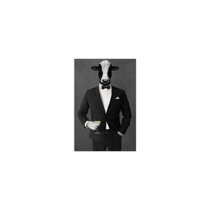 Cow Drinking White Wine Wall Art - Black Suit