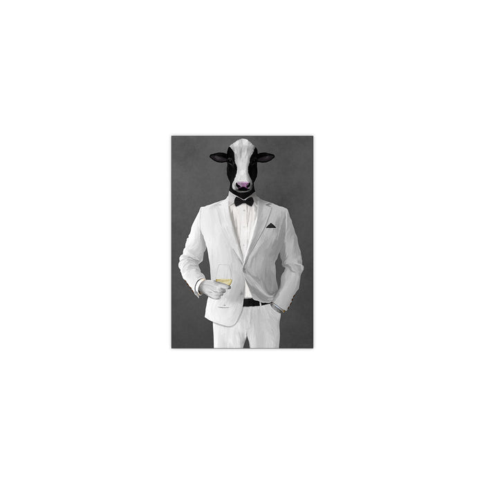 Cow Drinking White Wine Wall Art - White Suit