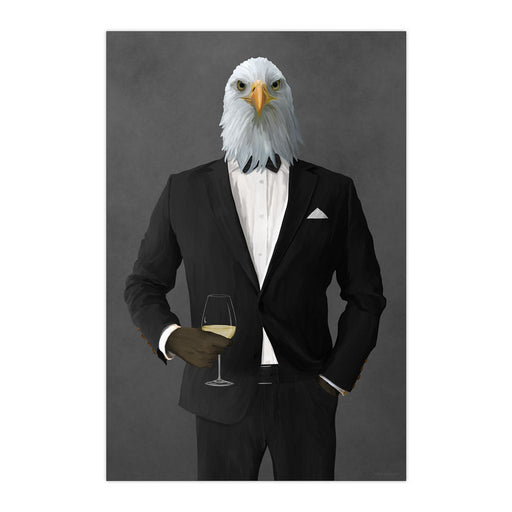 Eagle Drinking White Wine Wall Art - Black Suit