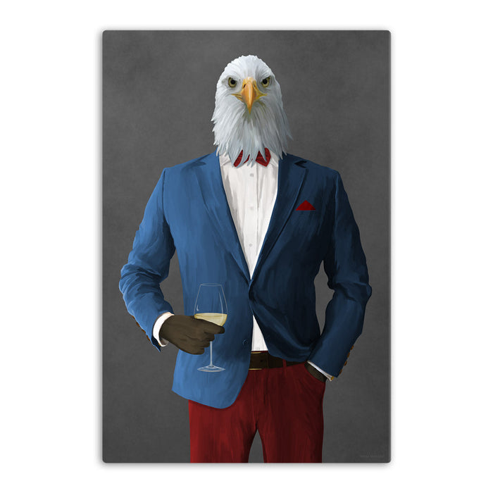 Eagle Drinking White Wine Wall Art - Blue and Red Suit