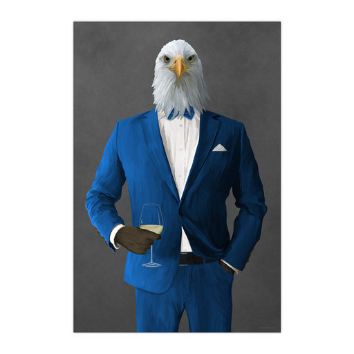 Eagle Drinking White Wine Wall Art - Blue Suit