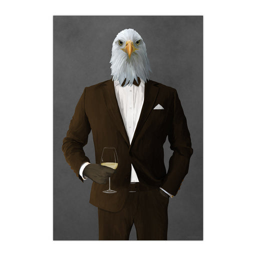 Eagle Drinking White Wine Wall Art - Brown Suit
