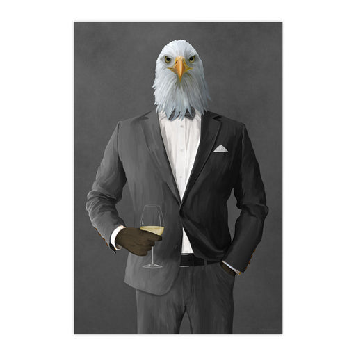 Eagle Drinking White Wine Wall Art - Gray Suit