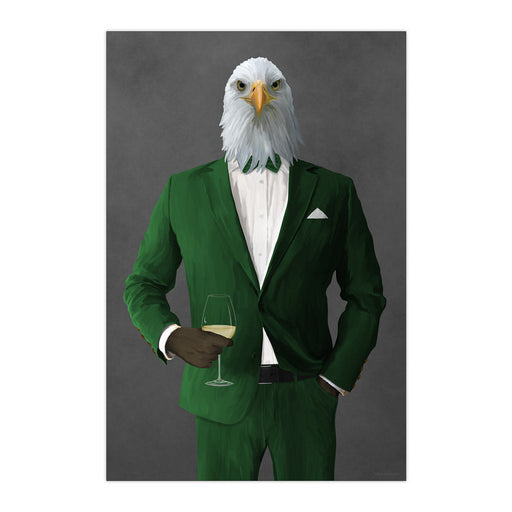 Eagle Drinking White Wine Wall Art - Green Suit