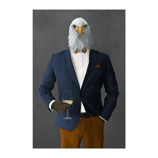 Eagle Drinking White Wine Wall Art - Navy and Orange Suit