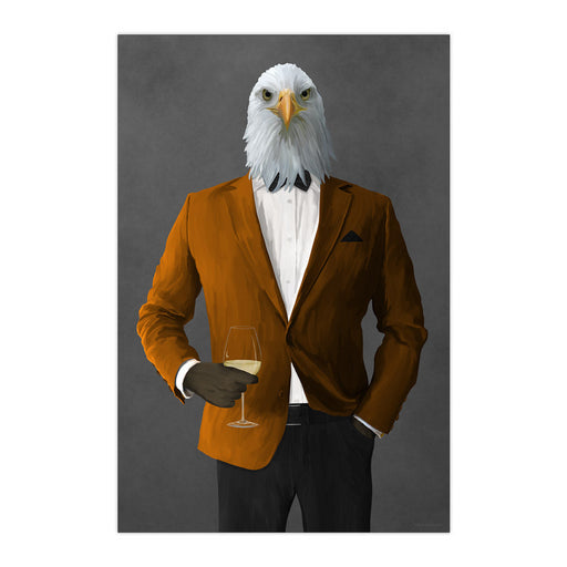 Eagle Drinking White Wine Wall Art - Orange and Black Suit