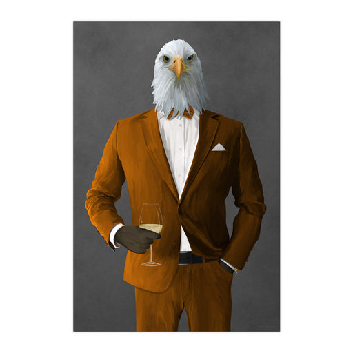 Eagle Drinking White Wine Wall Art - Orange Suit