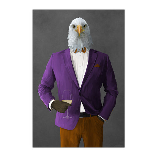 Eagle Drinking White Wine Wall Art - Purple and Orange Suit