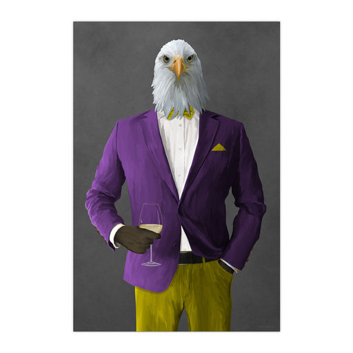 Eagle Drinking White Wine Wall Art - Purple and Yellow Suit