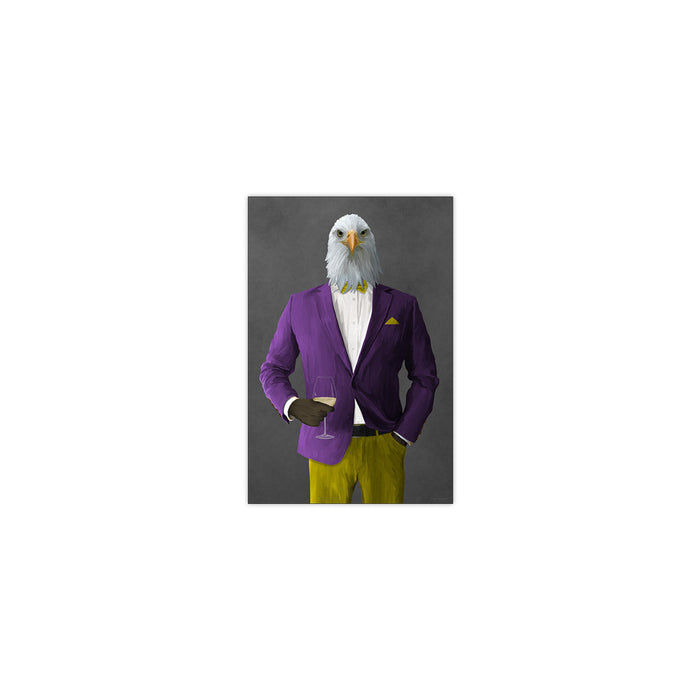 Eagle Drinking White Wine Wall Art - Purple and Yellow Suit