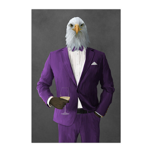 Eagle Drinking White Wine Wall Art - Purple Suit