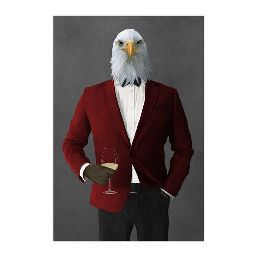 Eagle Drinking White Wine Wall Art - Red and Black Suit