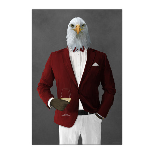 Eagle Drinking White Wine Wall Art - Red and White Suit