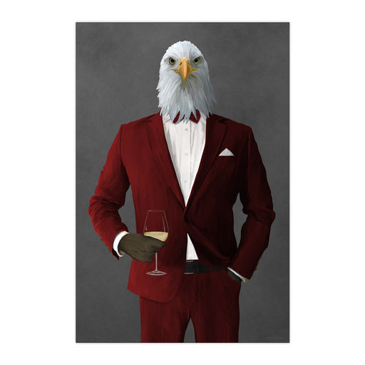 Eagle Drinking White Wine Wall Art - Red Suit