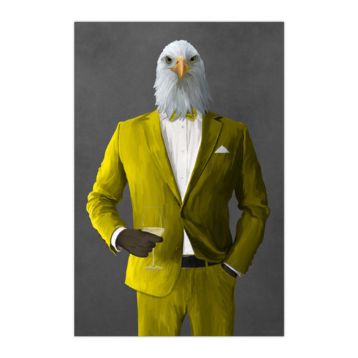 Eagle Drinking White Wine Wall Art - Yellow Suit