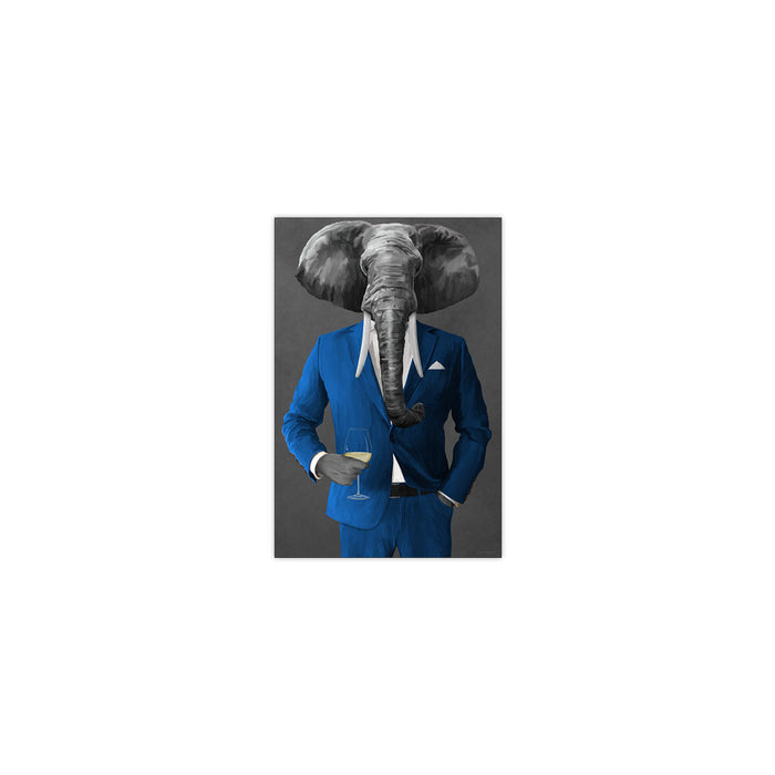 Elephant Drinking White Wine Wall Art - Blue Suit