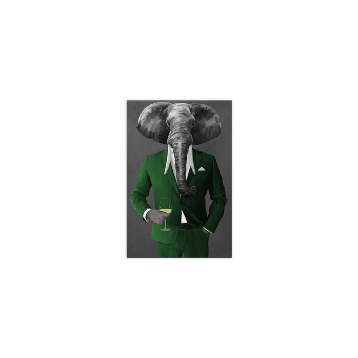 Elephant Drinking White Wine Wall Art - Green Suit