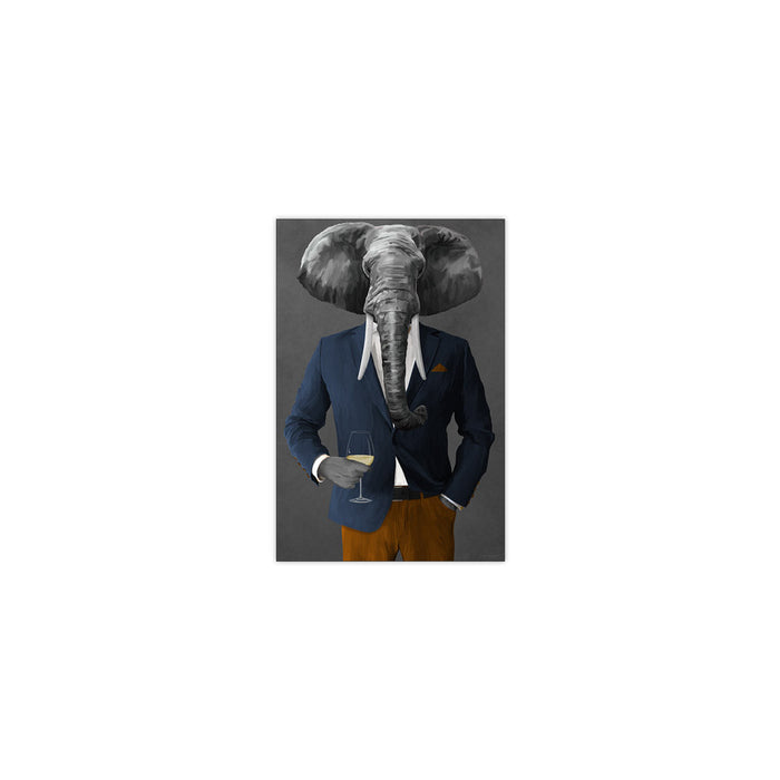 Elephant Drinking White Wine Wall Art - Navy and Orange Suit