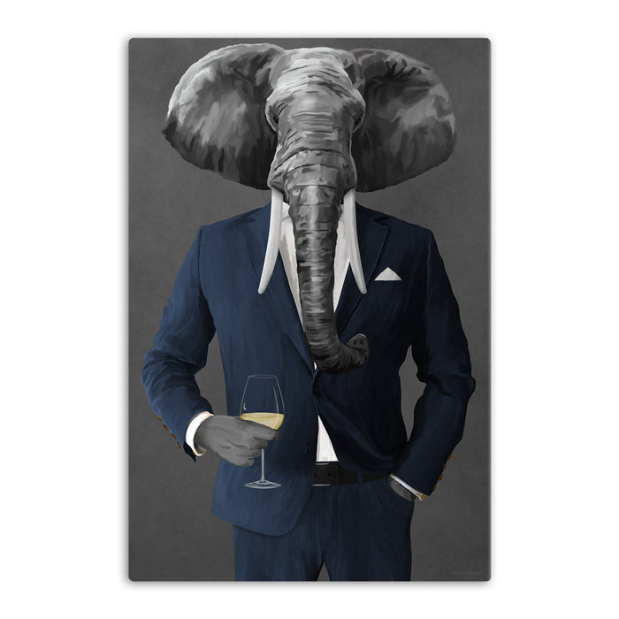 Elephant Drinking White Wine Wall Art - Navy Suit
