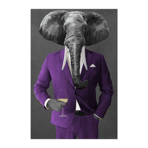 Elephant Drinking White Wine Wall Art - Purple Suit