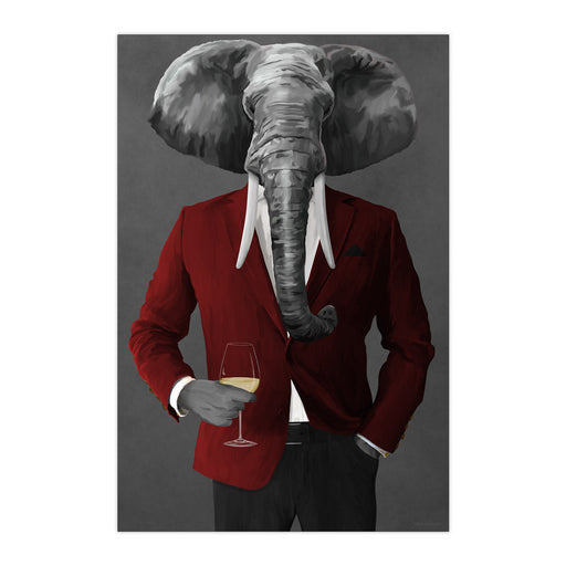 Elephant Drinking White Wine Wall Art - Red and Black Suit