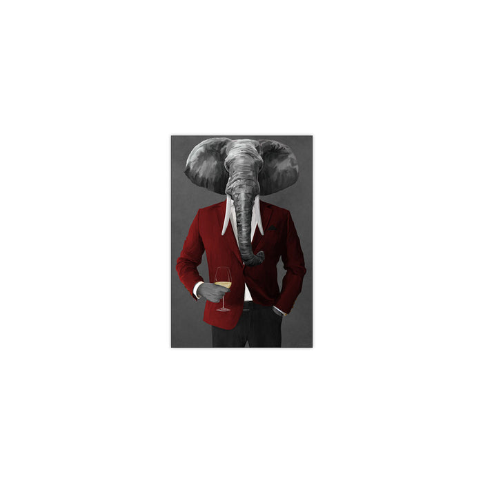 Elephant Drinking White Wine Wall Art - Red and Black Suit