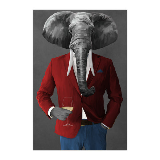 Elephant Drinking White Wine Wall Art - Red and Blue Suit