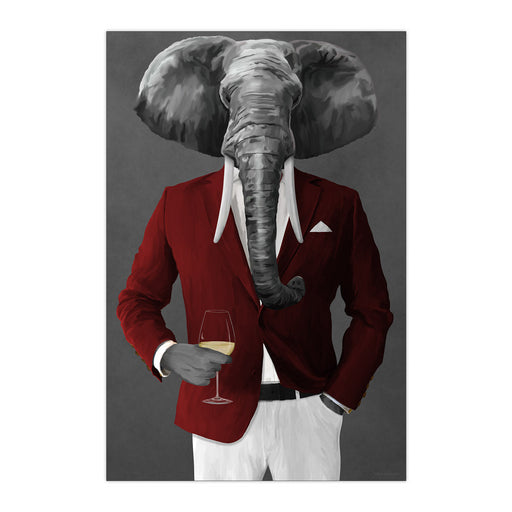 Elephant Drinking White Wine Wall Art - Red and White Suit