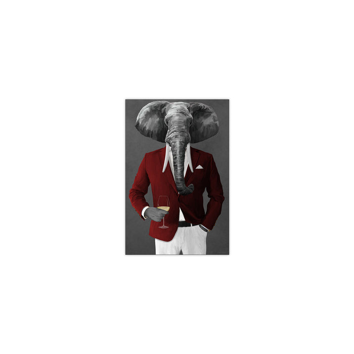 Elephant Drinking White Wine Wall Art - Red and White Suit
