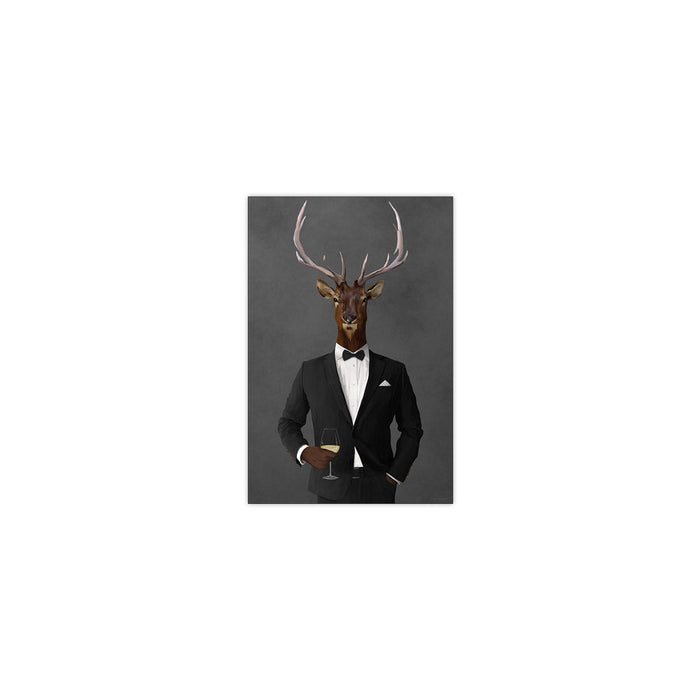 Elk Drinking White Wine Wall Art - Black Suit