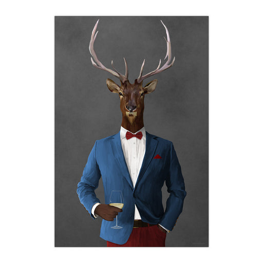 Elk Drinking White Wine Wall Art - Blue and Red Suit