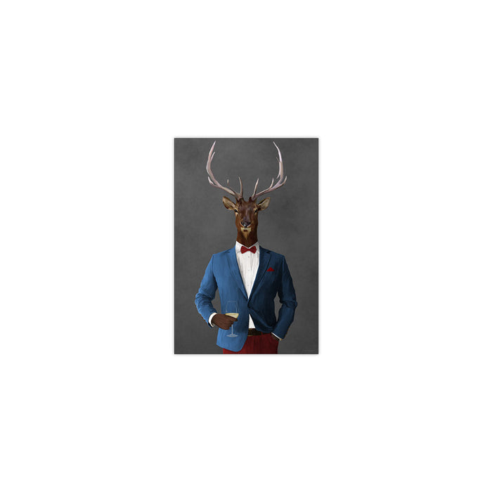 Elk Drinking White Wine Wall Art - Blue and Red Suit