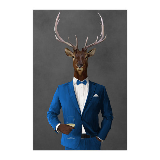 Elk Drinking White Wine Wall Art - Blue Suit