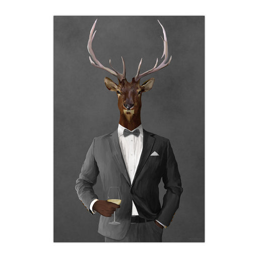 Elk Drinking White Wine Wall Art - Gray Suit