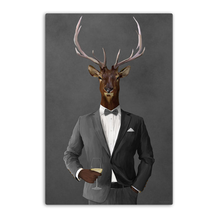 Elk Drinking White Wine Wall Art - Gray Suit