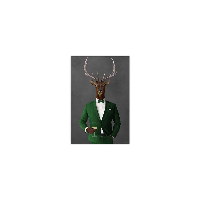 Elk Drinking White Wine Wall Art - Green Suit