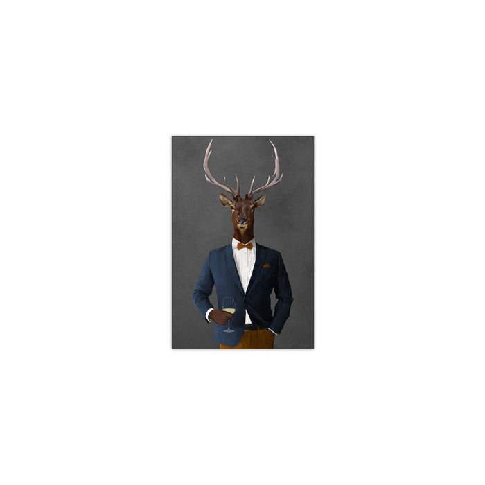 Elk Drinking White Wine Wall Art - Navy and Orange Suit