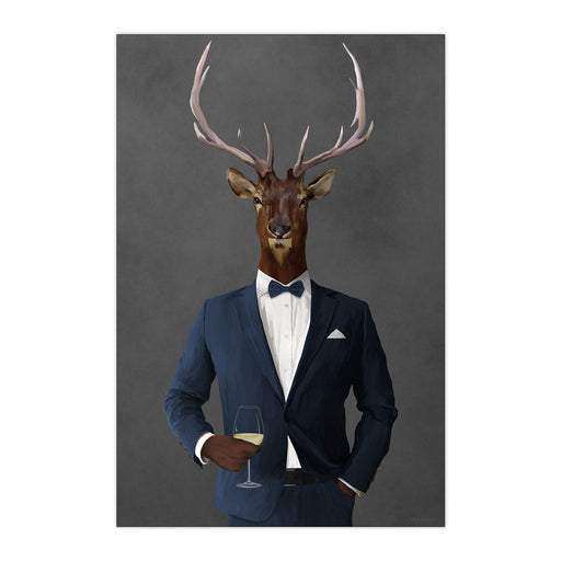 Elk Drinking White Wine Wall Art - Navy Suit