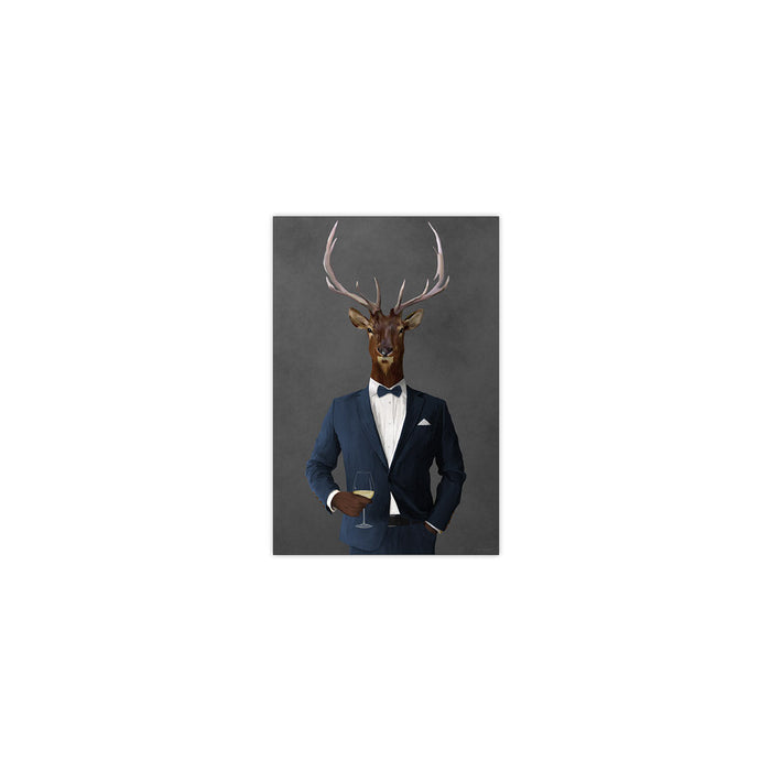 Elk Drinking White Wine Wall Art - Navy Suit